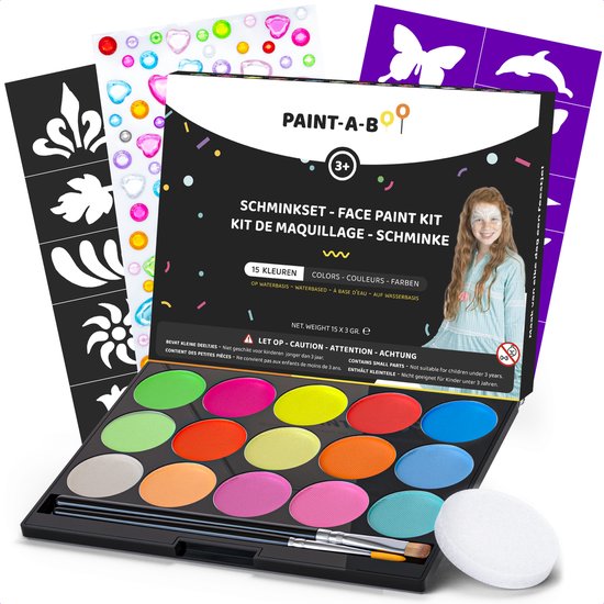 Schminkset Op Waterbasis 15 Pastel en Glow in the Dark kleuren | Paint-A-Boo