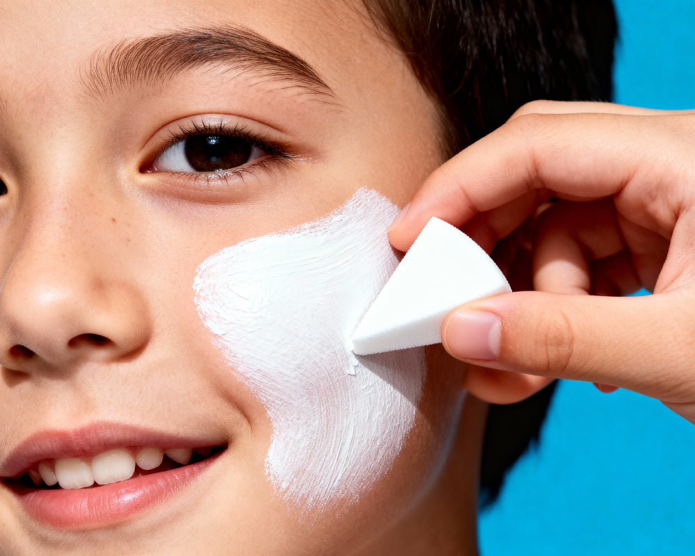 Basislaag aanbrengen met schmink sponsje driehoek