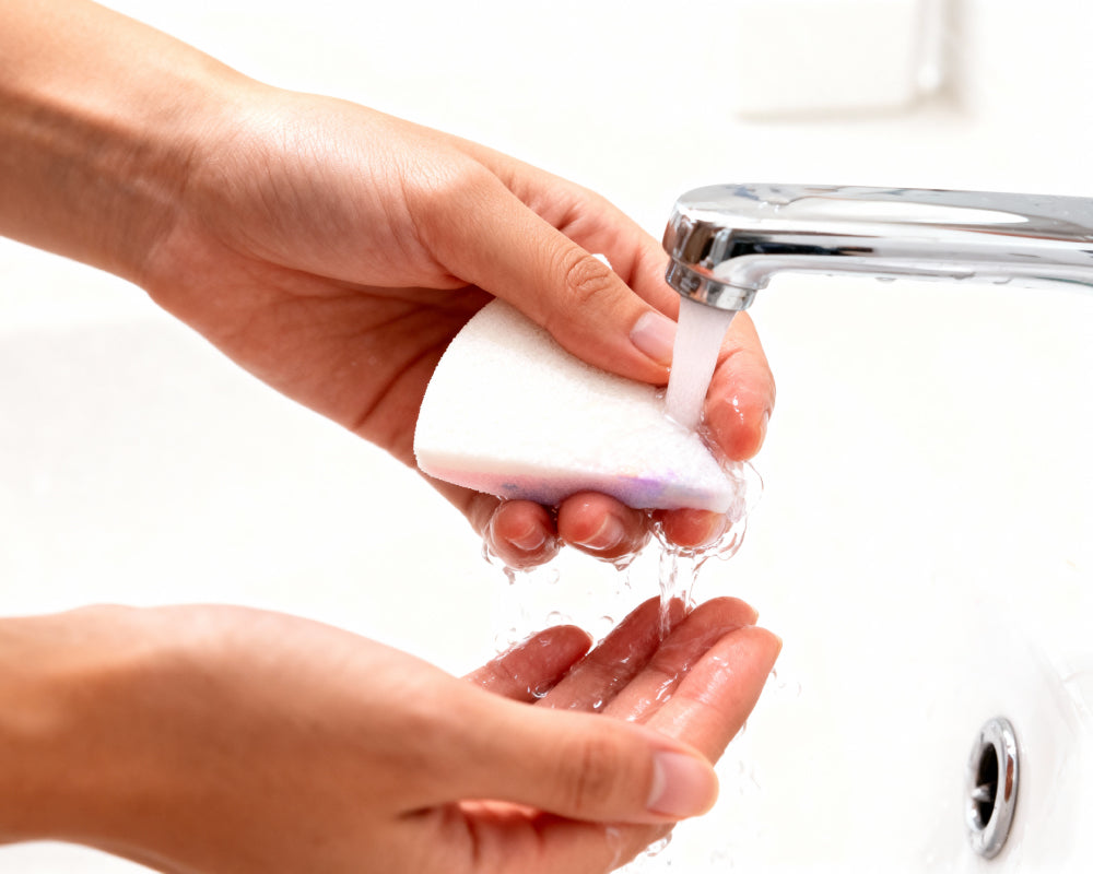 Schmink spons schoonmaken met water