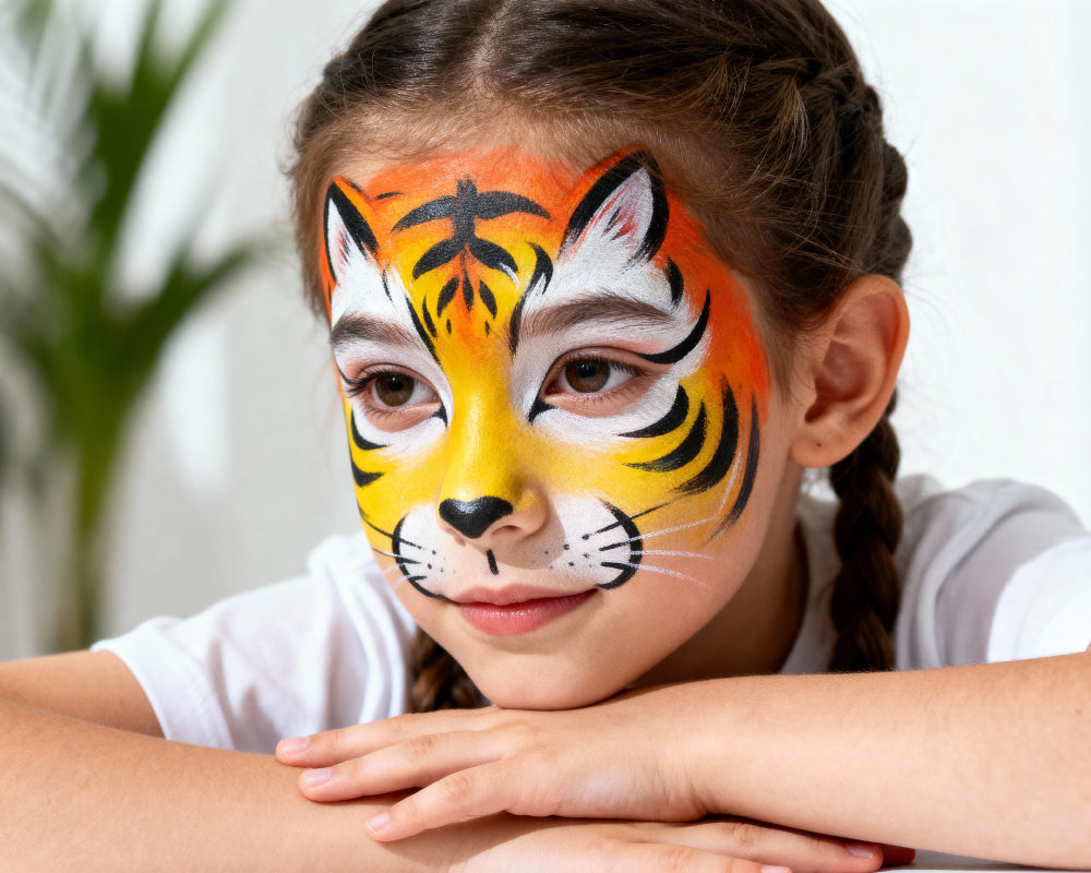 Creatief geschminkt gezicht met witte schmink