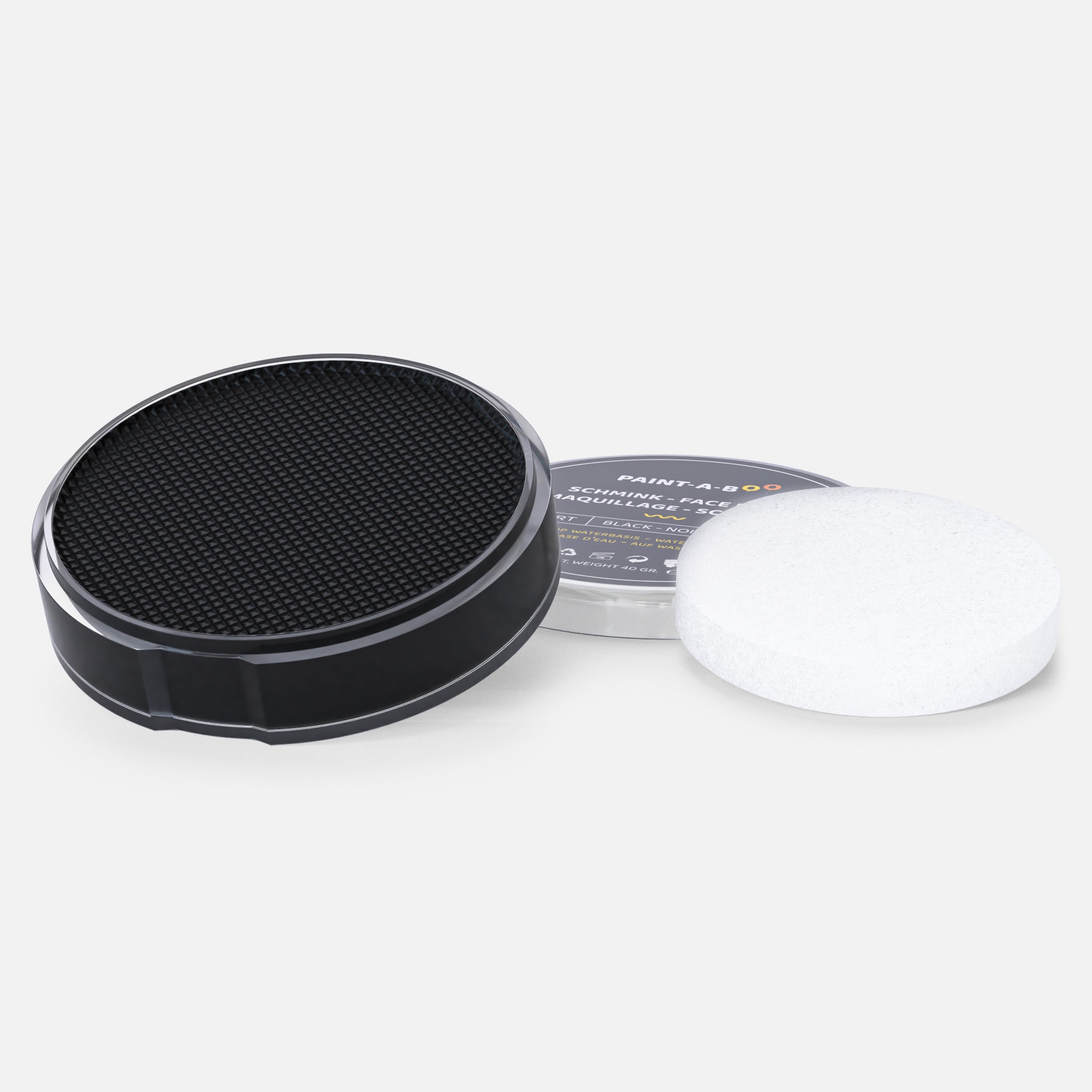 Zwarte schmink in potje met schminksponsje